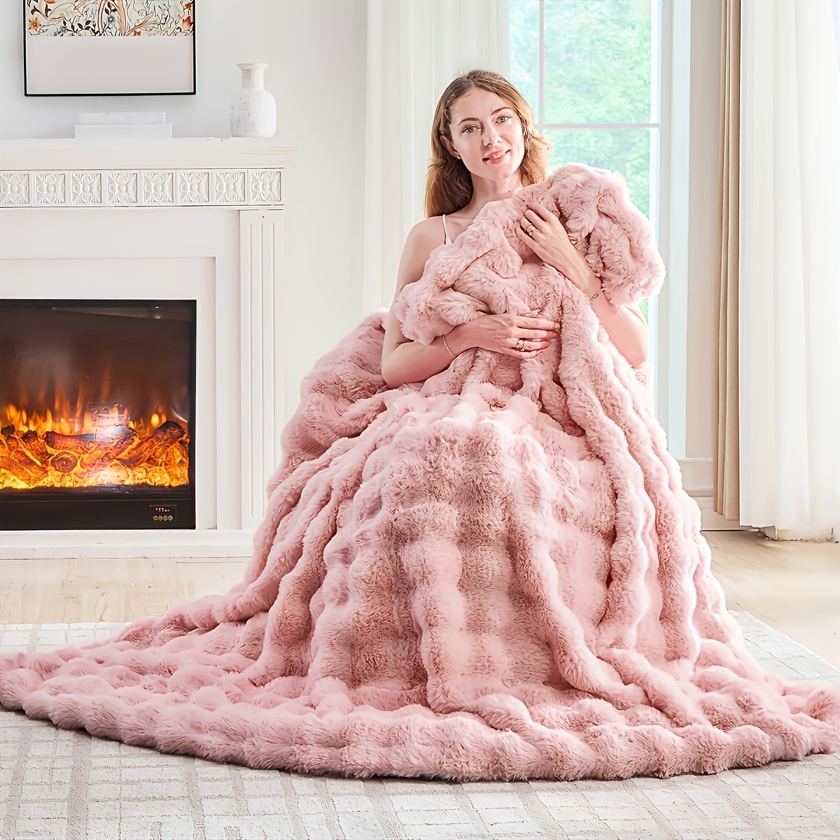 Luxury Soft Fluffy Faux Rabbit Fur Blanket, Cozy Plush Throw
